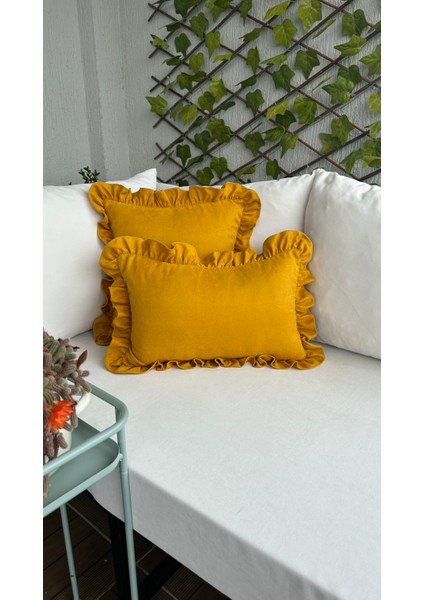 Valentia Decor Koyu Hardal Sarısı Fırfırlı Kırlent Kılıfı