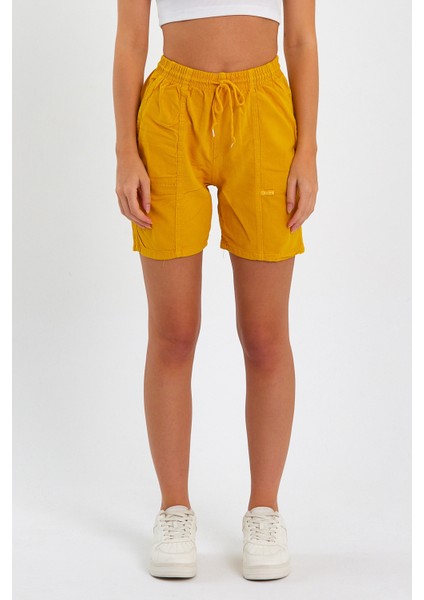 Kadın Sarı Rahat Kesim Keten Şort fiyatları