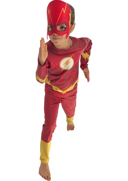 Erkek Çocuk Maskeli 3D Kas Görünümlü Dijital Baskılı Flaş / Flash Kostümü