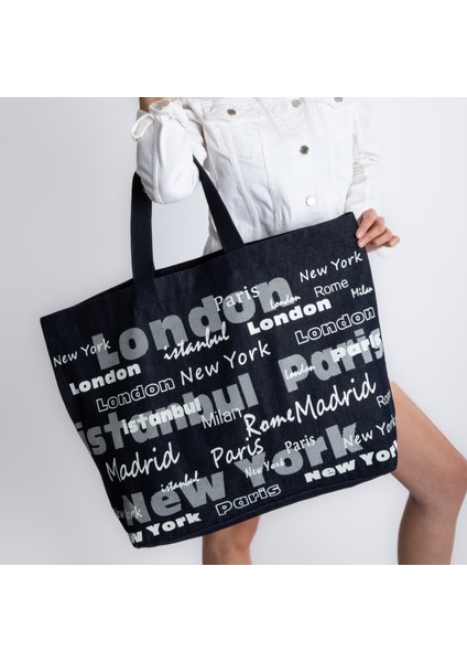 Baag Istanbul Tasarım , Xl Büyük Boy, Slogan Baskılı, Fermuar Kapamalı, Mavi Denim, Unisex , Yeni Sezon Omuz ve El Çantası fiyatları