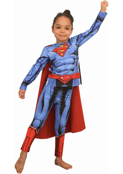 Erkek Çocuk Pelerinli Dijital Baskılı Süpermen/ Superman Kostümü fiyatları