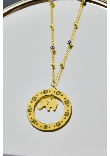 925 Ayar Gümüş Yunan Mitolojisi Helios Çemberli,gücün Tılsımı Fil Sembolü Nazar Mineli Zincir Kolye
