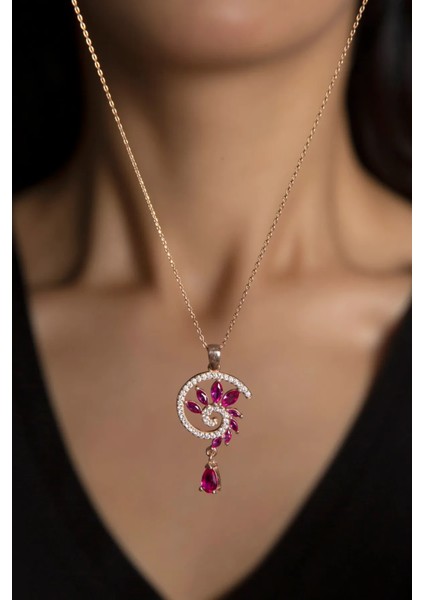 925 Ayar Gümüş Rose Kaplama Fuşya Renkli Spiral Snail Tasarım Kolye fiyatları