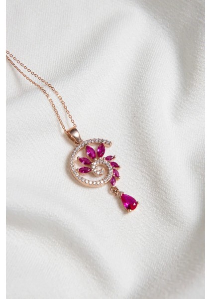 925 Ayar Gümüş Rose Kaplama Fuşya Renkli Spiral Snail Tasarım Kolye modelleri