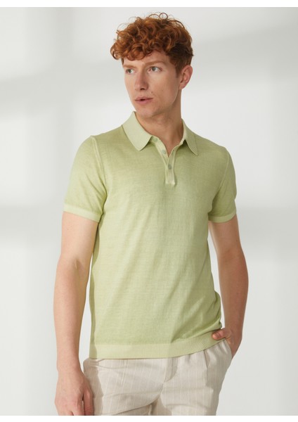 Polo Yaka Slim Fit Yeşil Erkek Kazak A26433TF-
