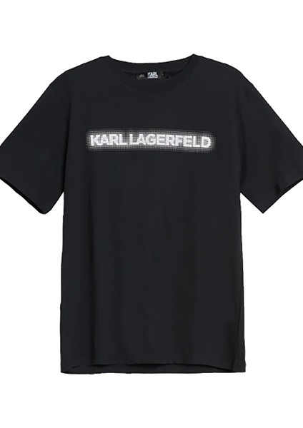 Bisiklet Yaka Baskılı Siyah Kadın T-Shirt 230W1782