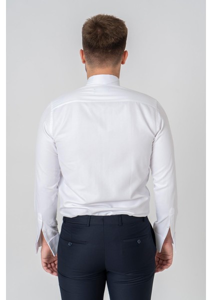 Roma G2023 Likralı Pamuklu Slim Fit Ata Yaka Gömlek Beyaz