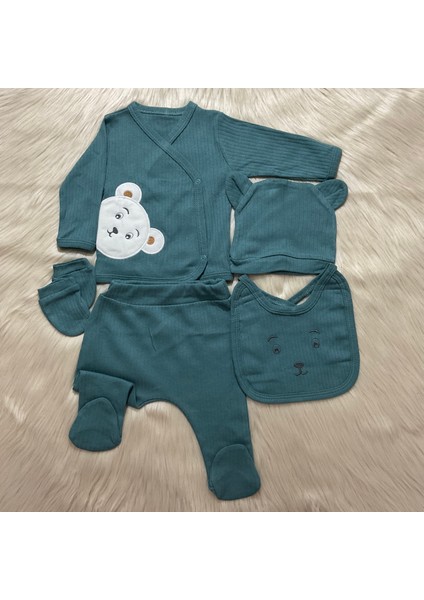 Yeni Sezon 5 Parça Erkek Ayı Aplikeli Yeni Doğan Hastane Çıkış Zıbın Seti