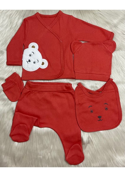 Yeni Sezon 5 Parça Erkek Ayı Aplikeli Yeni Doğan Hastane Çıkış Zıbın Seti