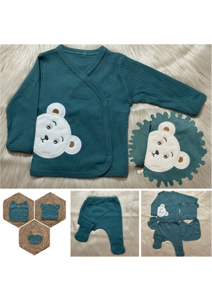 Yeni Sezon 5 Parça Erkek Ayı Aplikeli Yeni Doğan Hastane Çıkış Zıbın Seti indirimleri