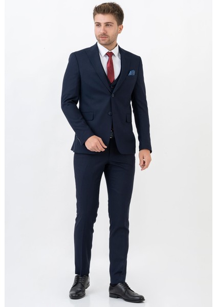 Mérida TY202 Slim Fit 6 Drop Likralı Yelekli Takım Elbise Desenli