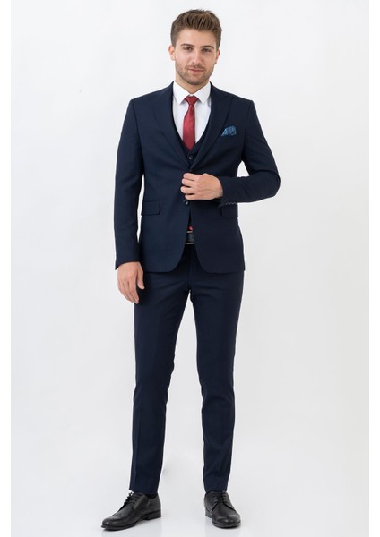 Mérida TY202 Slim Fit 6 Drop Likralı Yelekli Takım Elbise Desenli