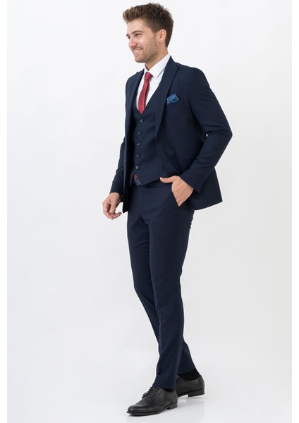Mérida TY202 Slim Fit 6 Drop Likralı Yelekli Takım Elbise Desenli