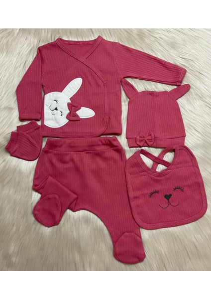 Eni Sezon 5 Parça Kız Tavşan Aplikeli Yeni Doğan Hastane Çıkış Zıbın Seti