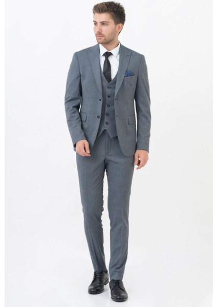 Naucalpan TY198 Slim Fit 6 Drop Likralı Yelekli Takım Elbise Desenli
