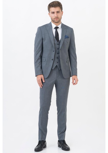 Naucalpan TY198 Slim Fit 6 Drop Likralı Yelekli Takım Elbise Desenli