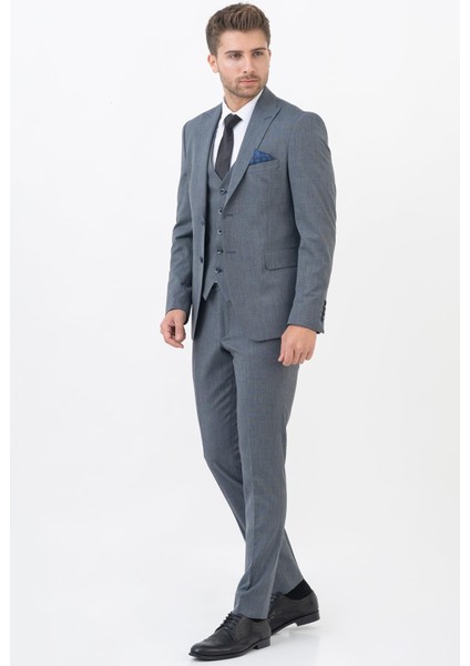 Naucalpan TY198 Slim Fit 6 Drop Likralı Yelekli Takım Elbise Desenli