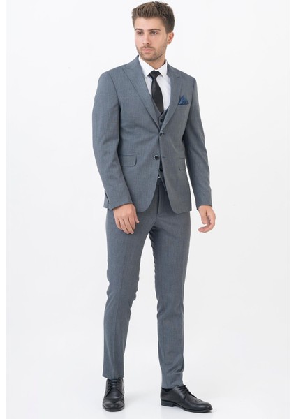 Naucalpan TY198 Slim Fit 6 Drop Likralı Yelekli Takım Elbise Desenli