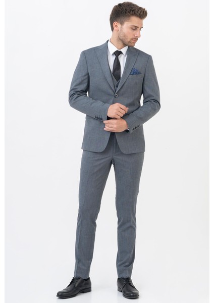 Naucalpan TY198 Slim Fit 6 Drop Likralı Yelekli Takım Elbise Desenli