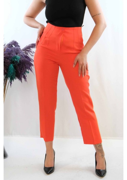 Yüksek Bel Pantolon Nar Çiçeği