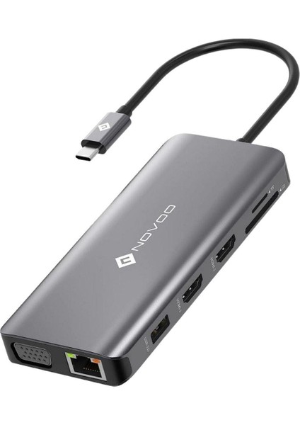 Type-C To 2*hdmı VGA 4*usb-A RJ45 Ethernet Pd 100W Aux Tf Sd Kart Okuyucu Dönüştürücü