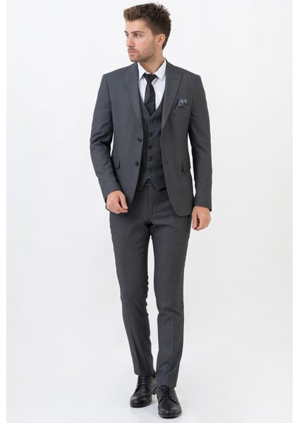 Cancún TY204 Slim Fit Likralı Yelekli 6 Drop Takım Elbise Desenli