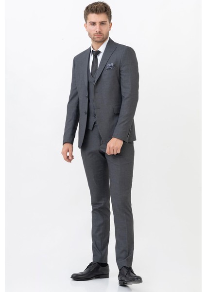 Cancún TY204 Slim Fit Likralı Yelekli 6 Drop Takım Elbise Desenli