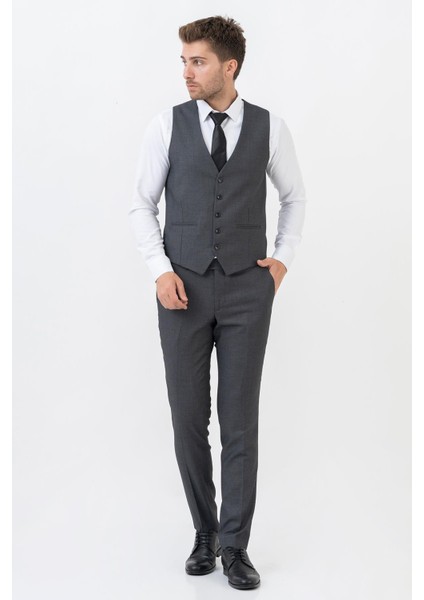 Cancún TY204 Slim Fit Likralı Yelekli 6 Drop Takım Elbise Desenli