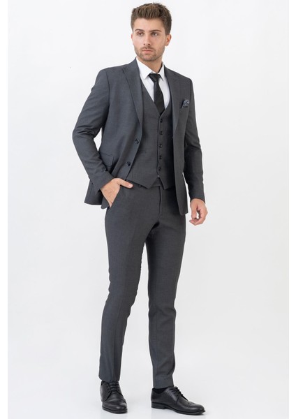 Cancún TY204 Slim Fit Likralı Yelekli 6 Drop Takım Elbise Desenli