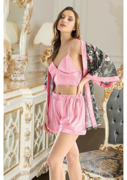 3'lü Saten Şortlu Takım S-4008