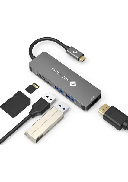 Type-C To 2*usb-A 3.0 4K HDMI Tf Sd Kart Okuyucu Dönüştürücü Hub