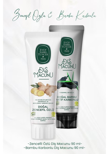 Diş Macunu Zencefil Özlü 90 ml ve Bambu Karbonlu 90 ml