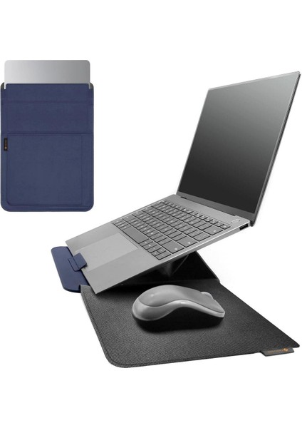 RT13 4'ü 1 Arada Mousepad Özellikli & Kart Yuvalı Laptop Standı ve Koruma Kılıfı Lacivert