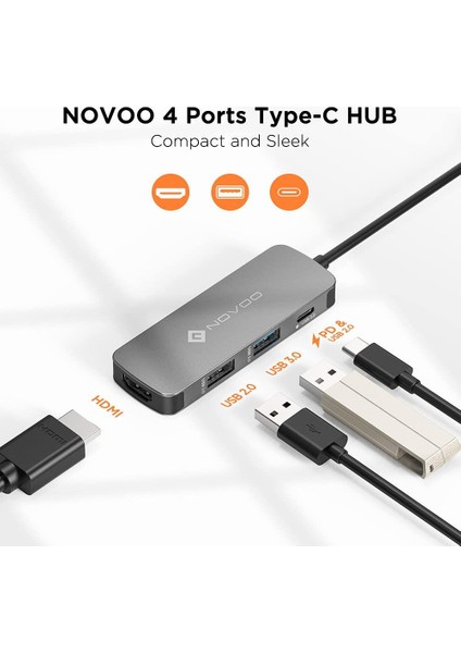 Type-C To 2*usb-A 4K HDMI Pd 100W Dönüştürücü Adaptör