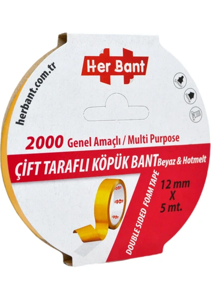 Çift Taraflı Köpük Bant 12MMX5M 1 Adet