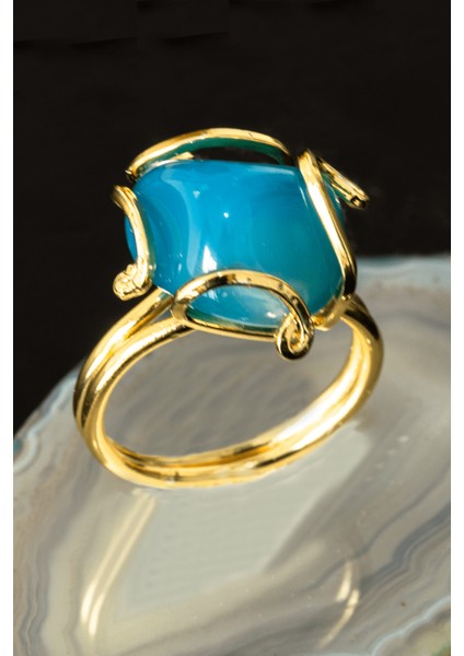 Sertifikalı Rokoko Model Mavi Akik Taşı Yüzük - Ayarlamalı