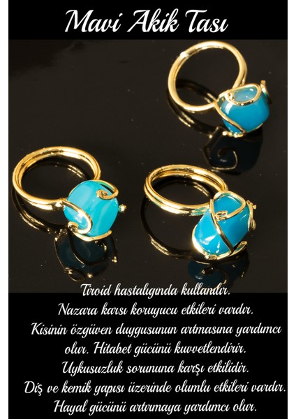 Sertifikalı Rokoko Model Mavi Akik Taşı Yüzük - Ayarlamalı fiyatları