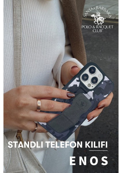 Santa Barbara Polo Racquet Club iPhone 13 Pro Max Enos Standlı Kapak - Gri modelleri