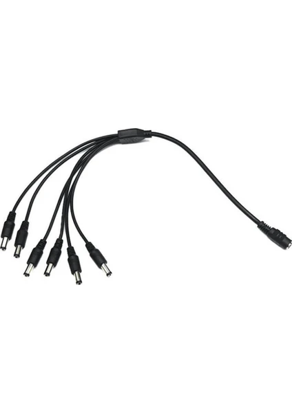 6'lı Dc Adaptör Çoklayıcı Kablo 5.5*2.1mm - 1 Dişi 6 Erkek - Şerit LED Cctv Power Jack - 40CM