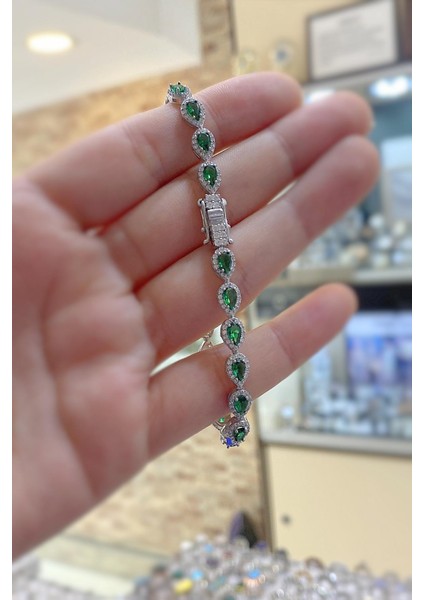 Gümüş Yeşil Damla Taşlı Bayan Bileklik PR2523SD fiyatları