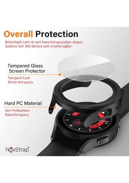 Samsung Galaxy Watch 5 Pro 45MM Uyumlu Ekran Koruyucu Cam ve Kasa Koruyucu Sert Pc modelleri