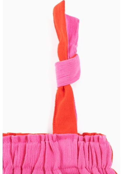 Pembe/kırmızı Çift Taraflı Iki Renkli Şile Bezi Diz Üstü Elbise
