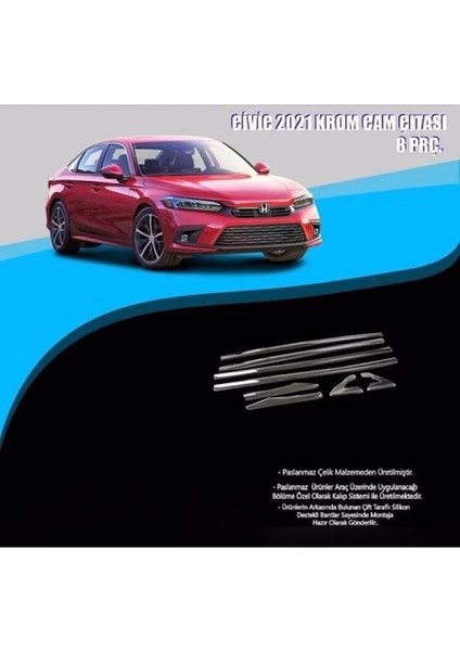 Honda Civic 2021 Sonrası Cam Çıtası Kromu 8 Prç. P.çelik