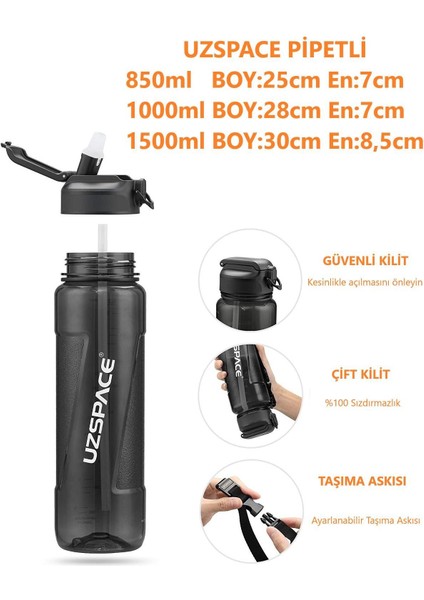 Fiftyfifty Pipetli 1000ML -Büyük Boy- Tritan Su Matarası