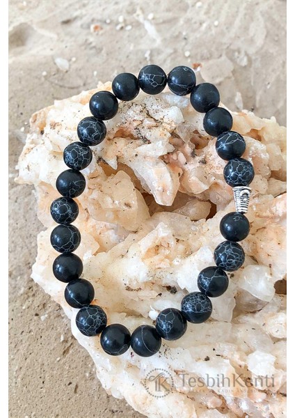 Siyah Beyaz Cizgili Obsidyen Taşı Bileklik modelleri