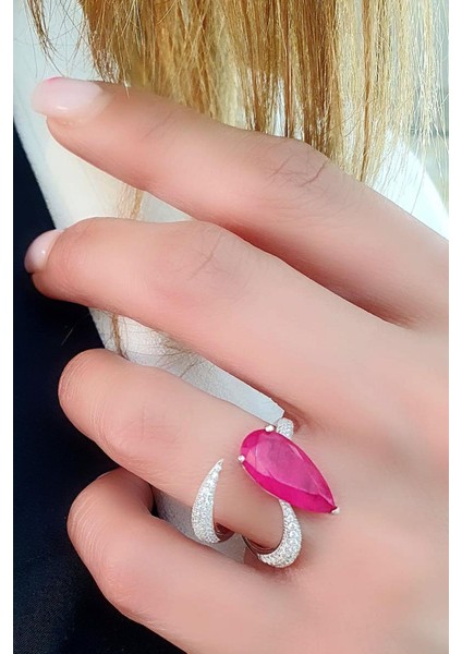 Pariaba Taşlı Pırlanta Parlaklığında Taş Detaylı Ayarlanabilir 925AYAR Gümüş Tasarım Yüzük