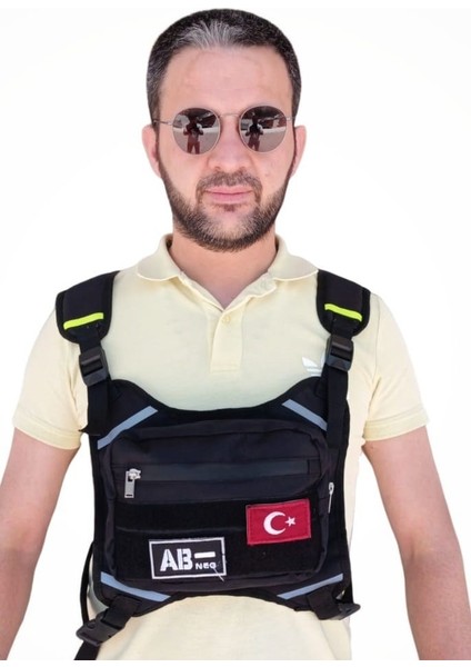 Motorcu Göğüs Çantası Reflektörlü Su Geçirmez Kan Grubu Ab-