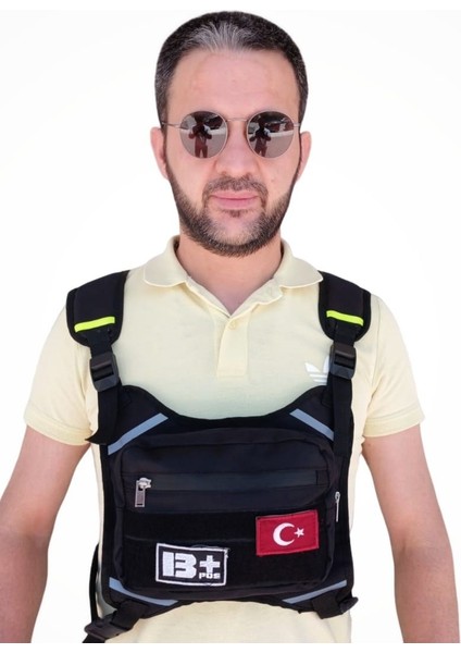 Motorcu Göğüs Çantası Reflektörlü Su Geçirmez Kan Grubu B+