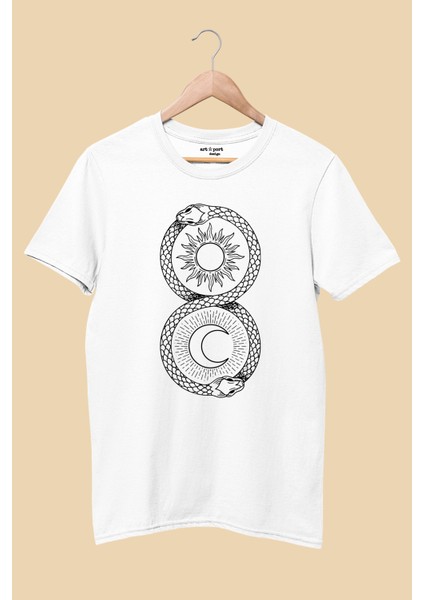 Artaport Design Unisex Ouroboros Yılan Tasarım Baskılı  Beyaz T-Shirt