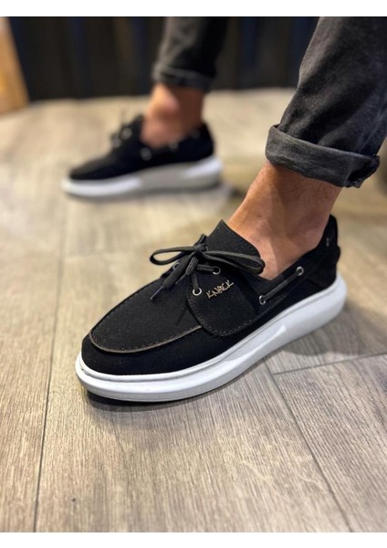 Knack Yüksek Taban Mevsimlik Süet Ayakkabı 009 Siyah (Beyaz Taban)